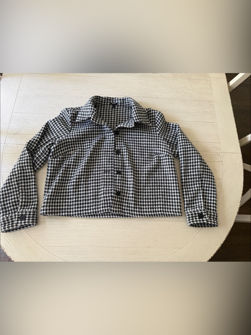 Express Black & White Houndstooth Button-Front Shirt Jacket